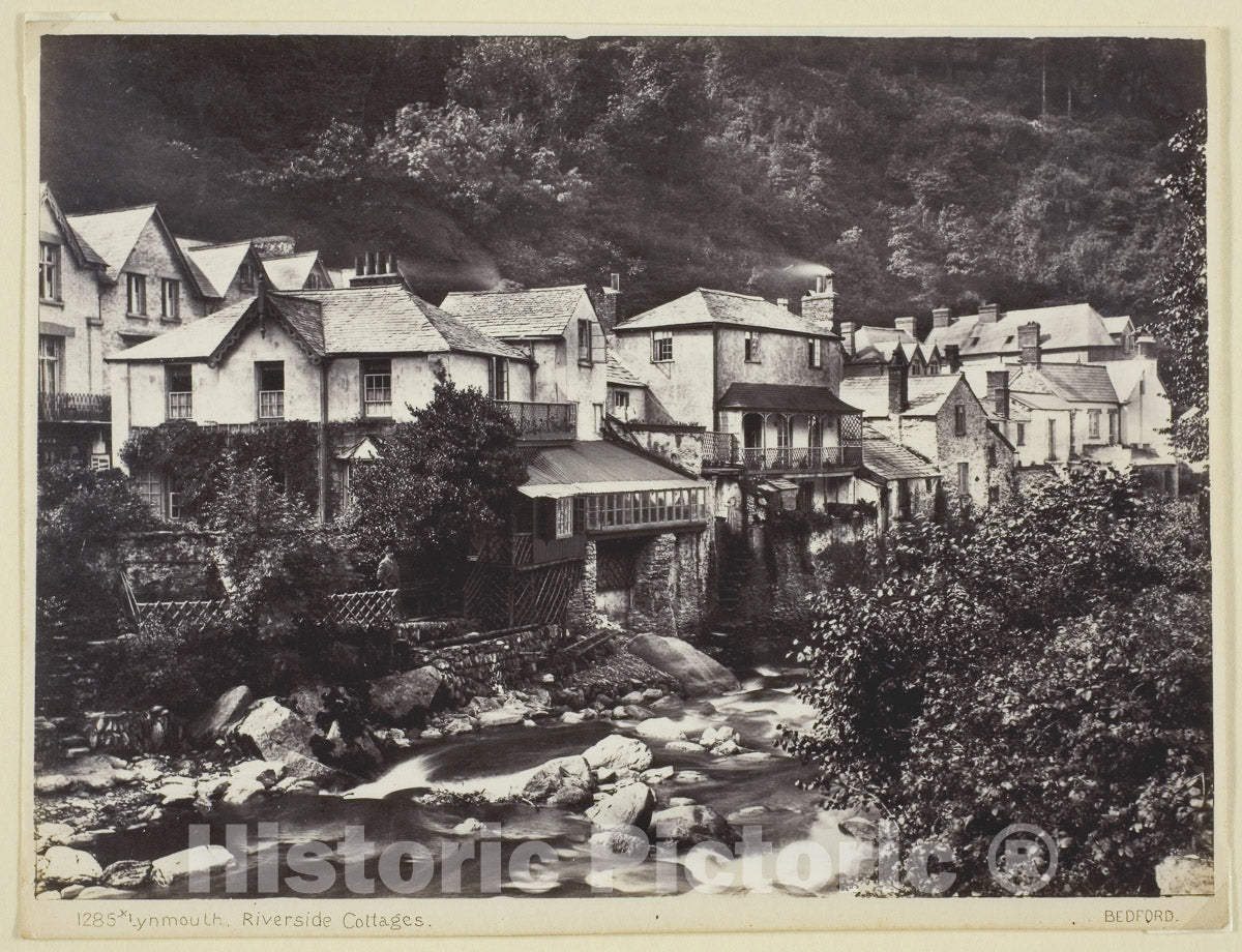 Art Photo : Lynmouth, Riverside Cottages, Francis Bedford, c.1877, Vintage Wall Decor :
