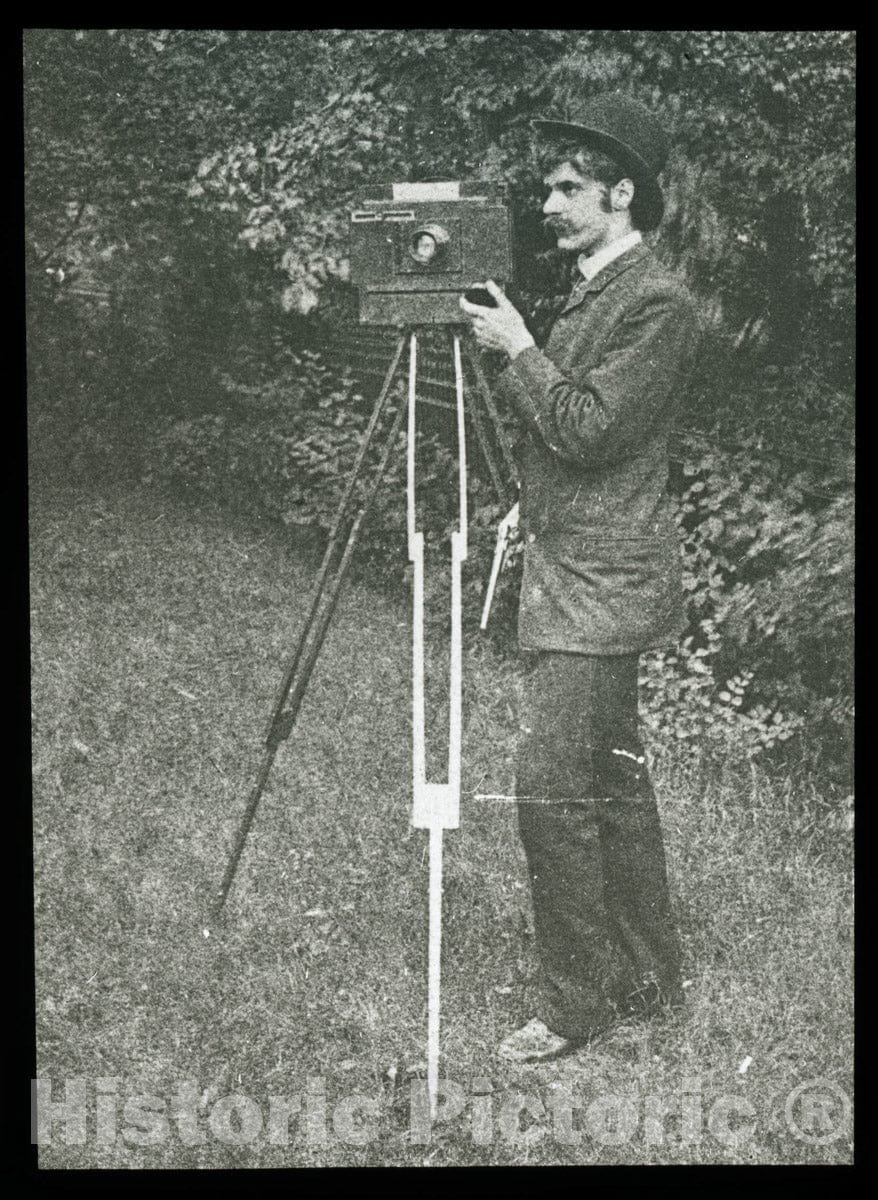 Art Photo : Self-Portrait with camera, tripod and pistol, Alfred Stieglitz, c 1885, Vintage Wall Decor :