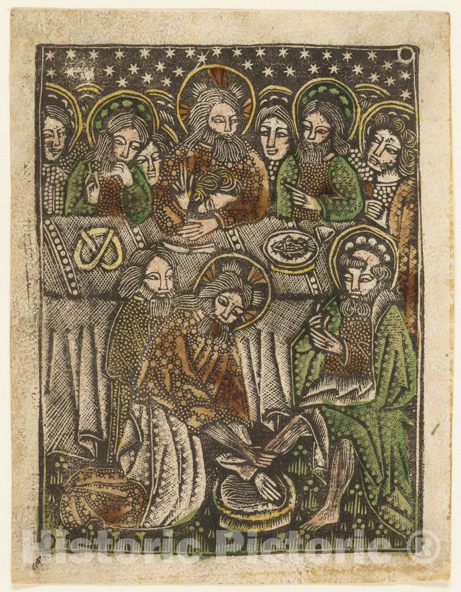 Art Print : The Last Supper and Christ Washing the Feet of the Apostles, Unknown artist, c 1968, Vintage Wall Decor :