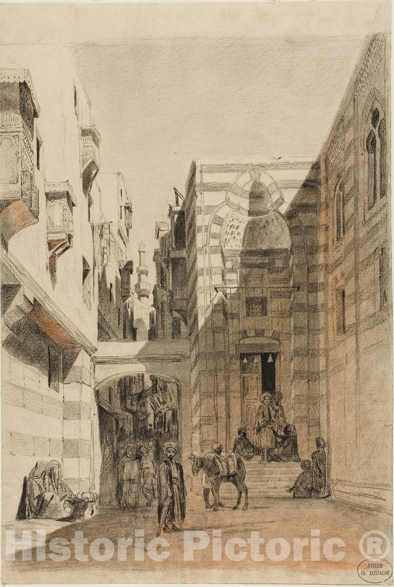 Art Print : Egyptian Street Scene, Charles FranÃ§ois Eustache, c 1873, Vintage Wall Decor :