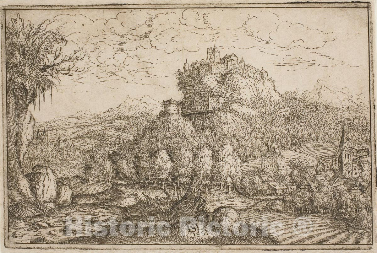 Art Print : Castle on a Hilltop, Hanns Lautensack, c 1763, Vintage Wall Decor :