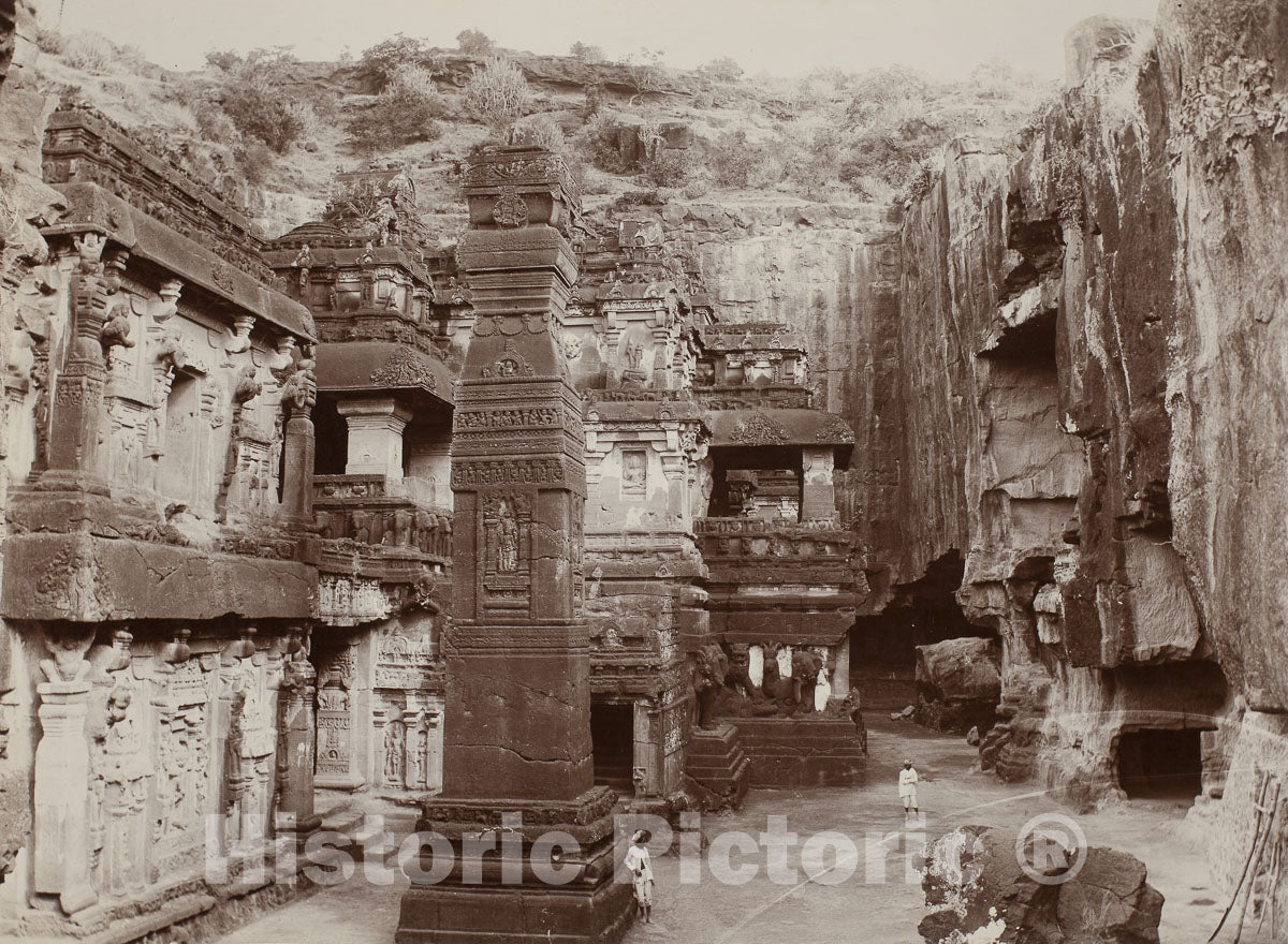 Art Photo : Khalias Rock-Hewn Temple, Ellora, Raja Deen Dayal, c 1952, Vintage Wall Decor :