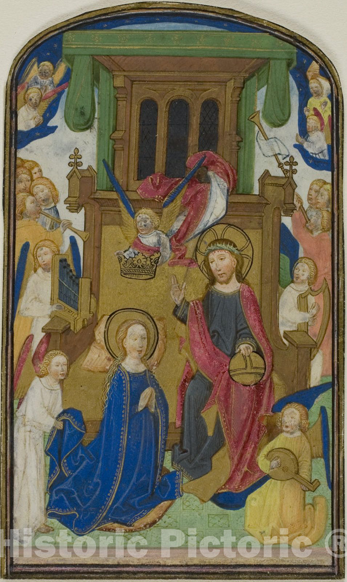 Art Print : The Coronation of the Virgin, from a Book of Hours, Willem Vrelant, c.1340, Vintage Wall Decor :