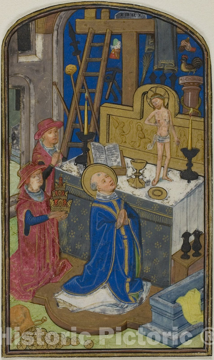 Art Print : The Mass of St. Gregory, from a Book of Hours, Willem Vrelant, c.1435, Vintage Wall Decor :