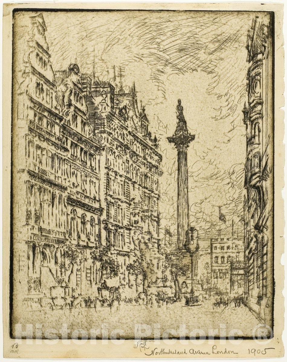 Art Print : Northumberland Avenue, Joseph Pennell, c.1651, Vintage Wall Decor :
