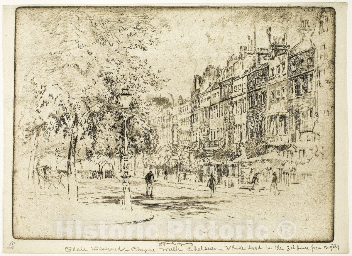 Art Print : Cheyne Walk, Chelsea, Joseph Pennell, c 1858, Vintage Wall Decor :
