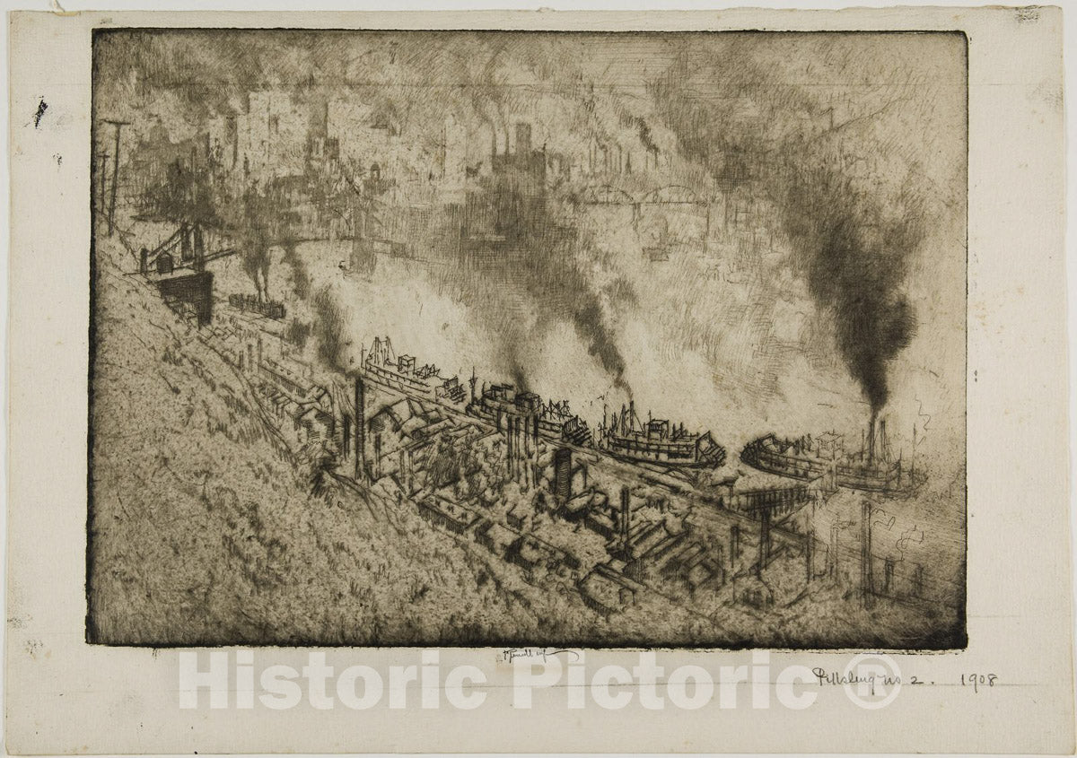 Art Print : Pittsburg, No. II, Joseph Pennell, c.1650, Vintage Wall Decor :