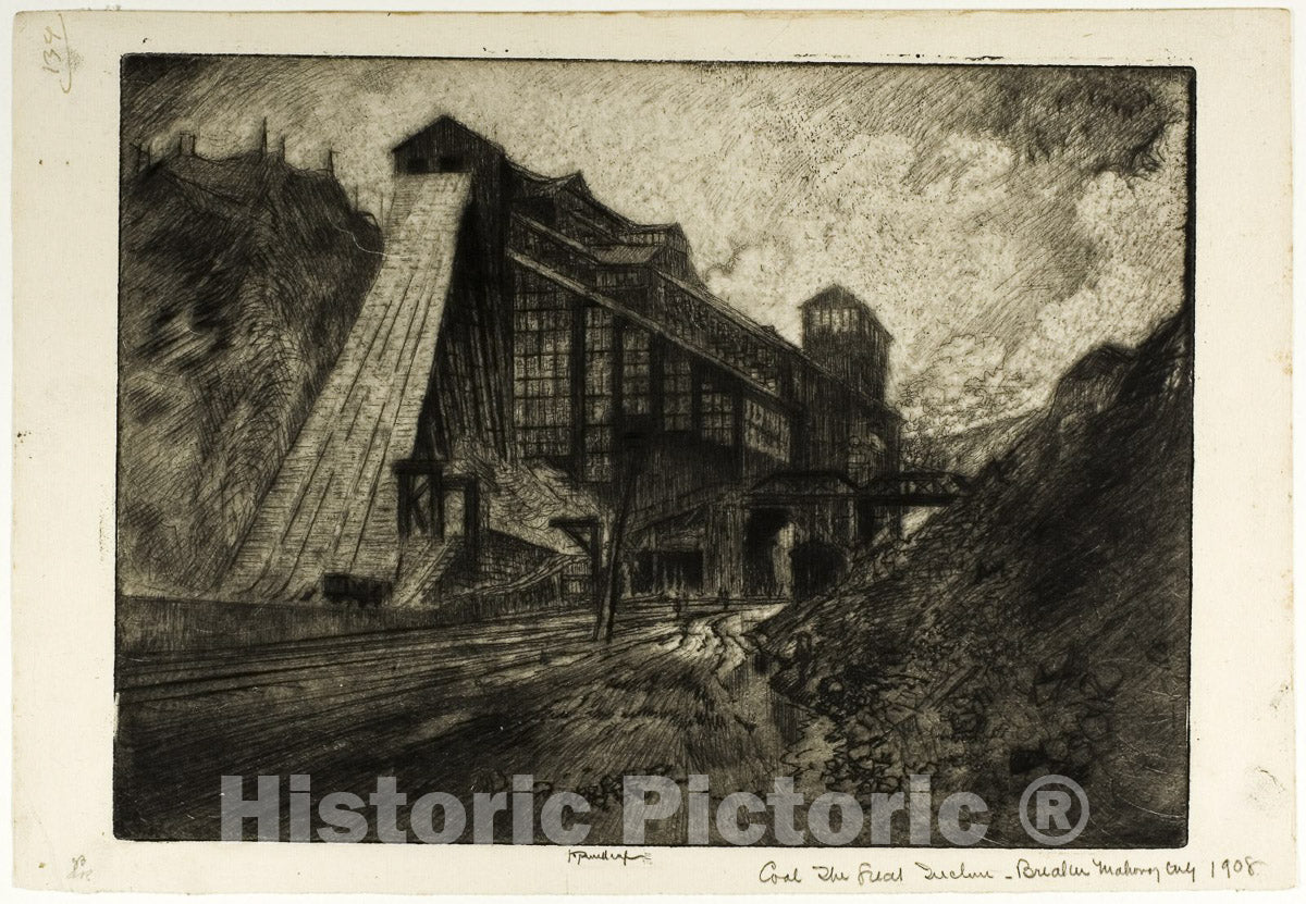 Art Print : CoalÂ—The Great Incline, Breaker, Mahanoy City, Joseph Pennell, c.1910, Vintage Wall Decor :