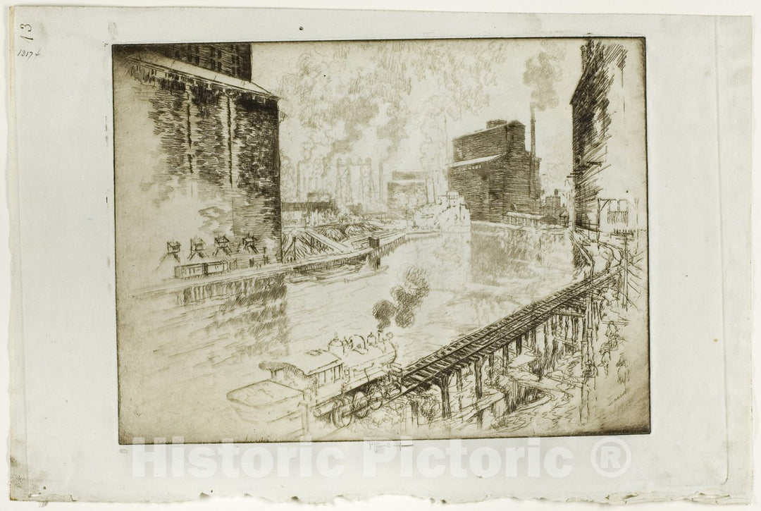 Art Print : The Grain Elevators, Chicago, Joseph Pennell, c 1807, Vintage Wall Decor :