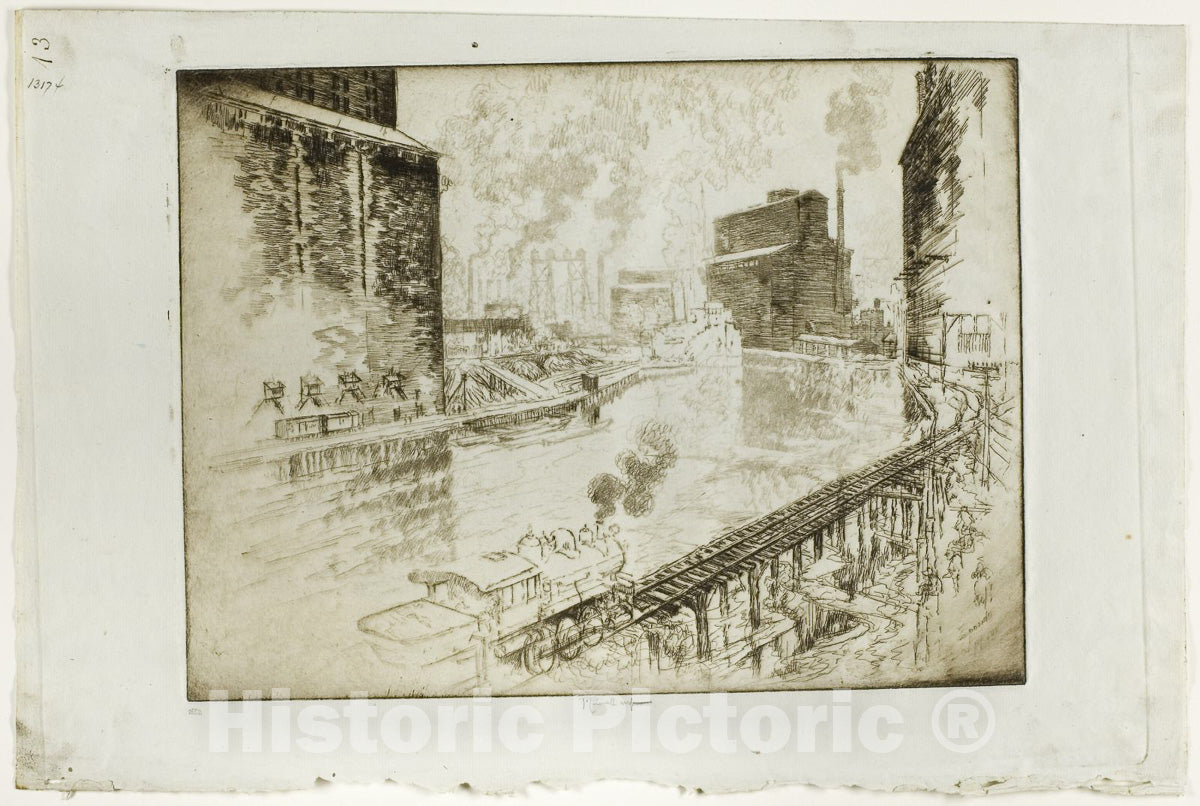 Art Print : The Grain Elevators, Chicago, Joseph Pennell, c 1807, Vintage Wall Decor :