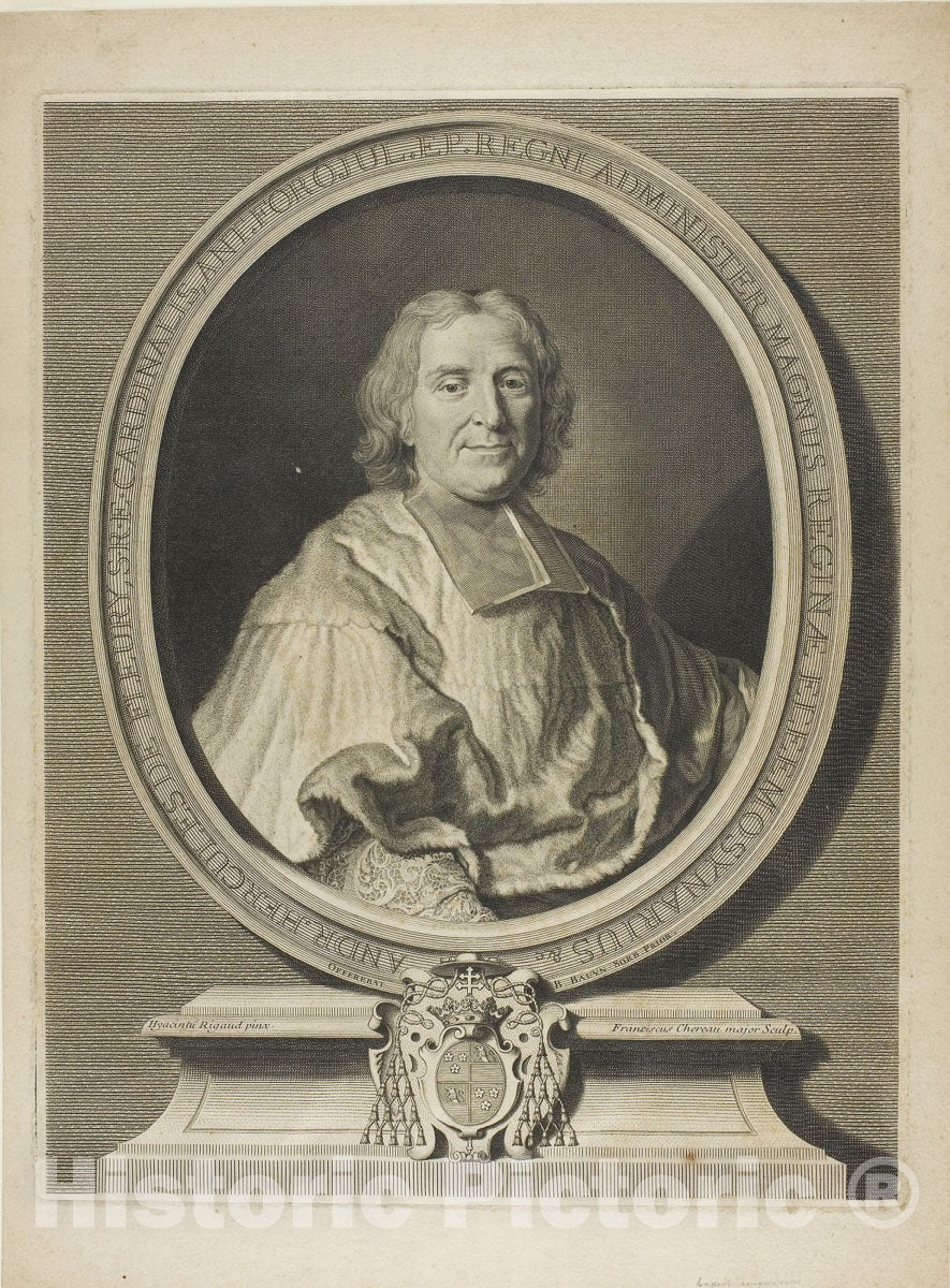 Art Print : Portrait of Cardinal Fleury, FranÃ§ois Chereau, the elder, c.1662, Vintage Wall Decor :