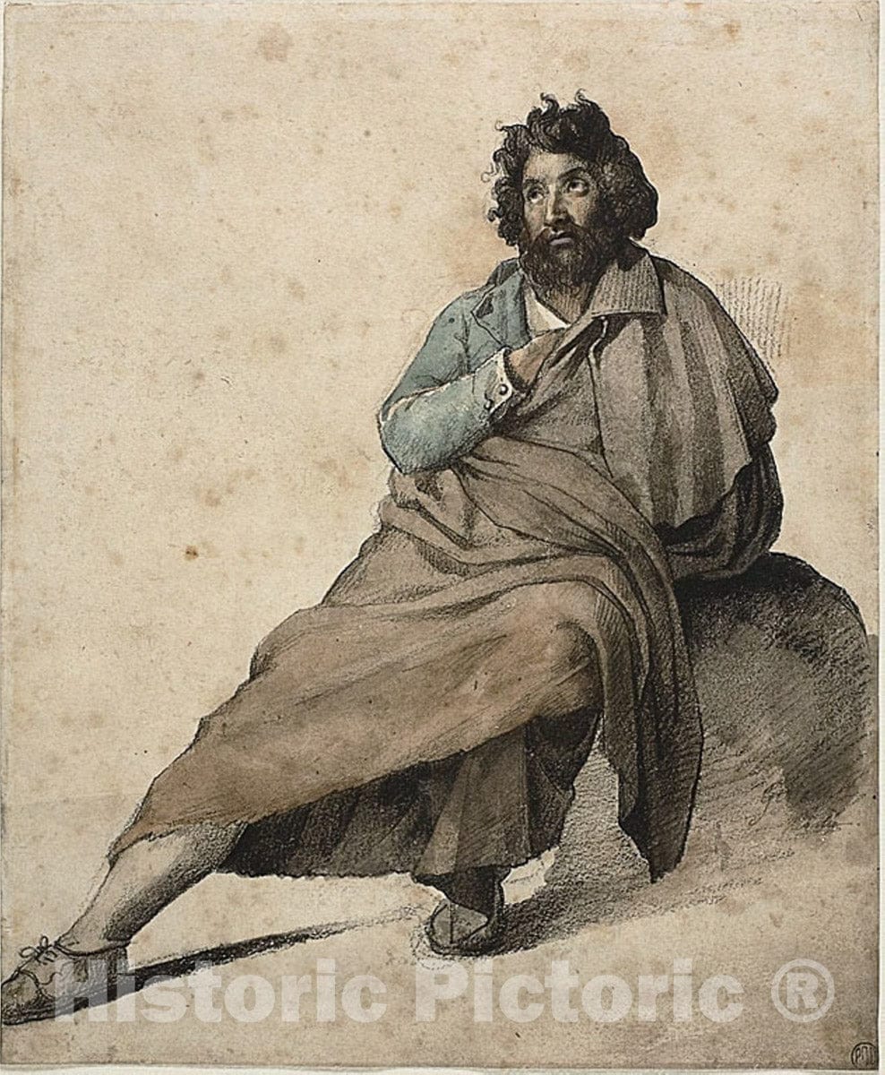 Art Print : Seated Italian Peasant, Jean Louis Andre Theodore Gericault, c 1939, Vintage Wall Decor :