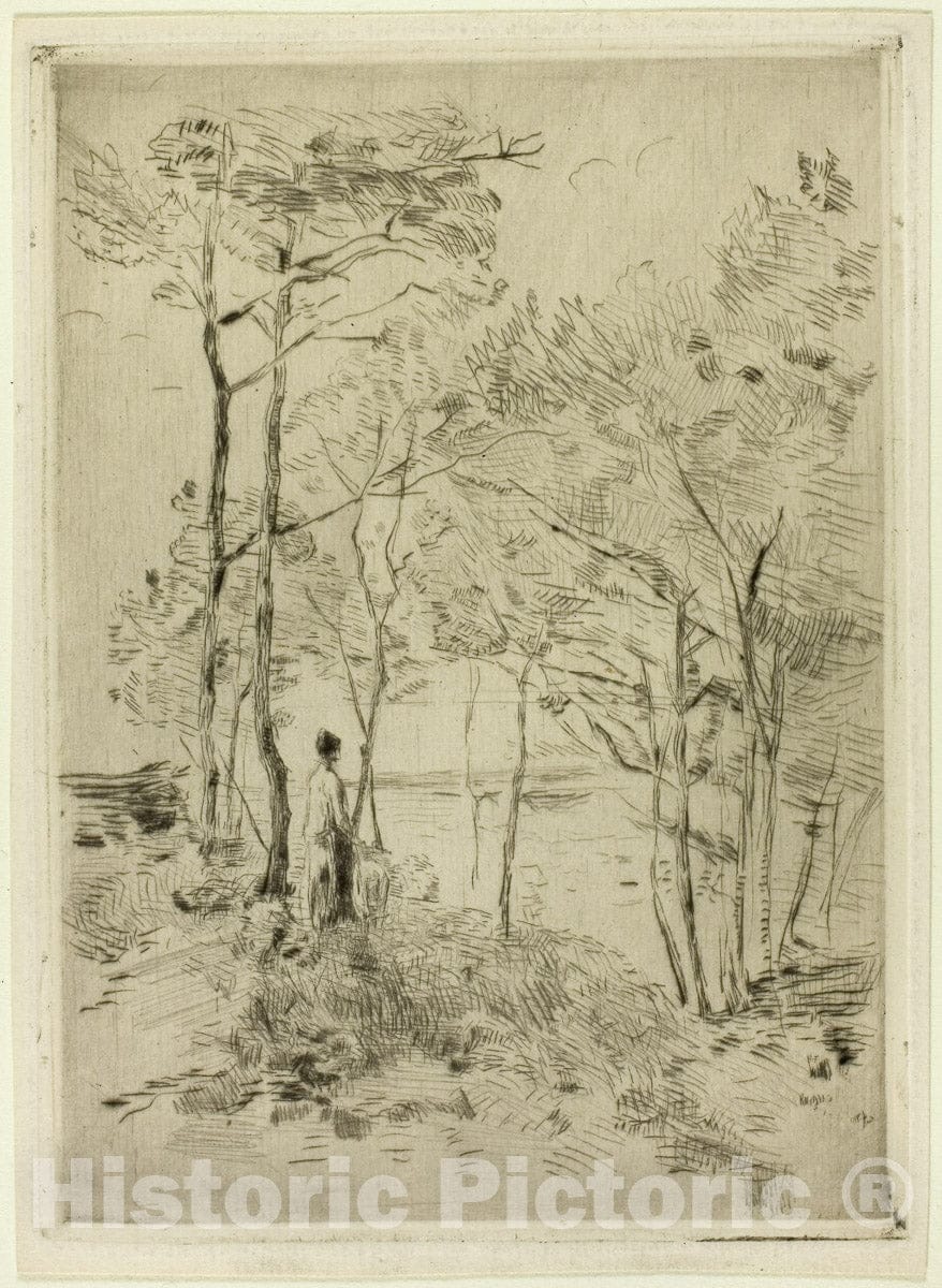 Art Print : Woman Standing Among the Trees, Henri-Emile Lessore, c 1844, Vintage Wall Decor :