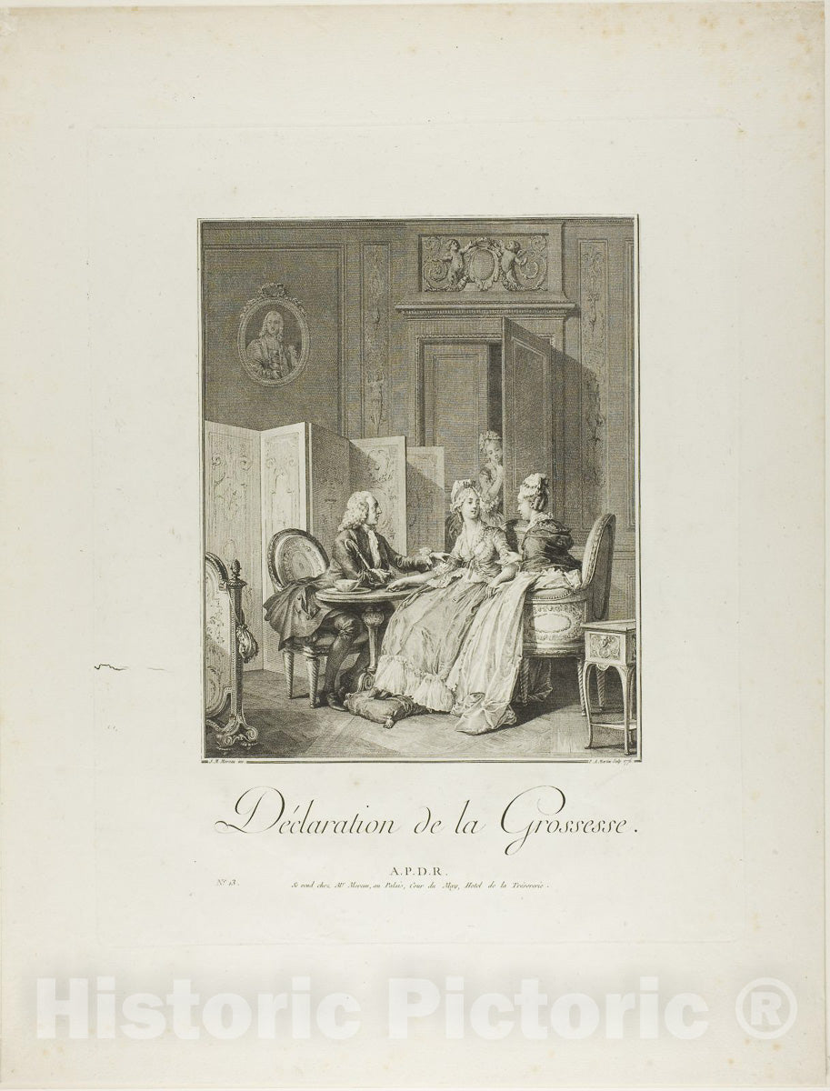 Art Print : Announcement of Pregnancy, from Monument du Costume Physique et Moral de la fin du Dix-huitiÃ¨me siÃ¨cle, Pietro Antonio Martini, c.1592, Vintage Wall Decor :