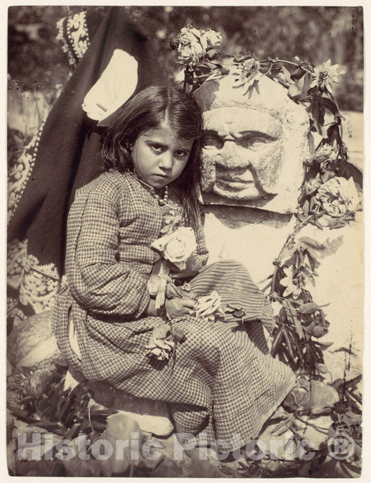 Photo Print : Wilhelm von Gloeden - Young Girl in Checked Dress with Roses, Sicily, Italy : Vintage Wall Art