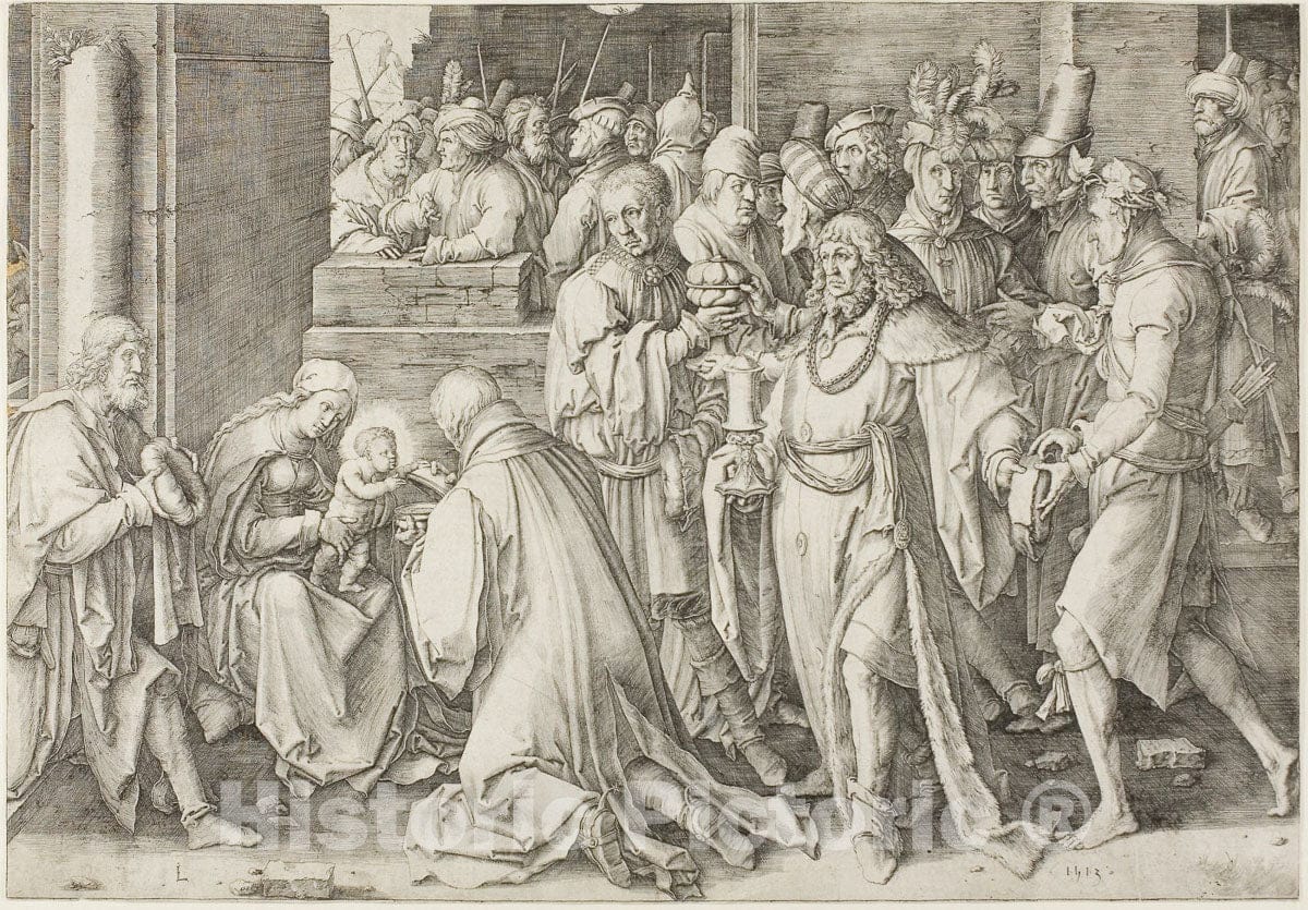 Art Print : The Adoration of the Magi, Lucas Van Leyden, c.1478, Vintage Wall Decor :