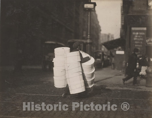 Photo Print : Lewis Hine - Boy Carrying Hats. Bleec ker St, N.Y. : Vintage Wall Art