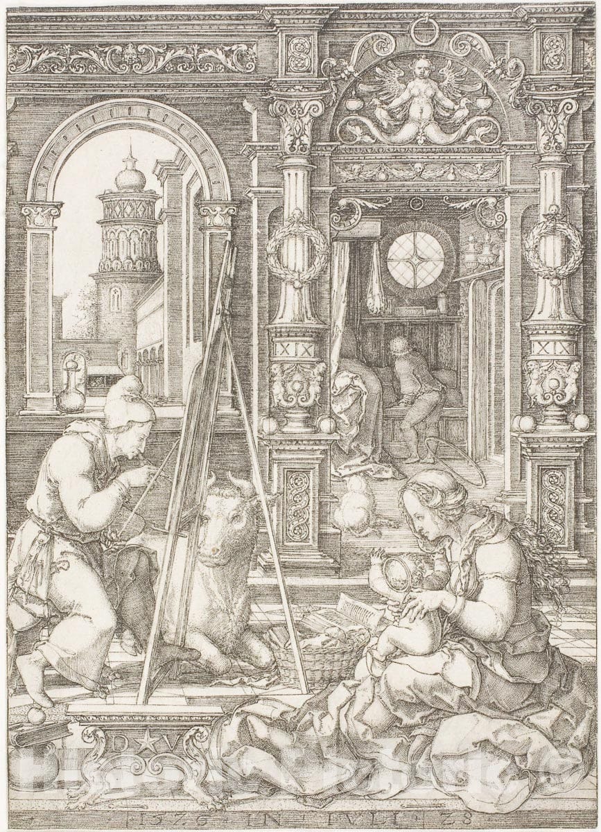 Art Print : Saint Luke Painting the Virgin and Child, Dirk Vellert, c.1562, Vintage Wall Decor :