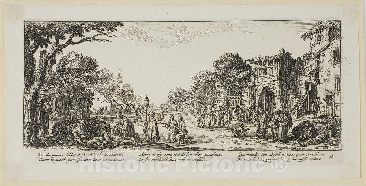 Art Print : Dying Soldiers by the Roadside, plate sixteen from The Large Miseries of War, Gerrit Lucasz Van Schagen, c 1520, Vintage Wall Decor :