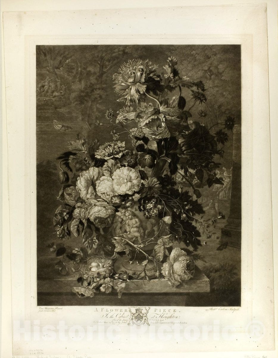 Art Print : A Flower Piece, from The Houghton Gallery, Richard Earlom, c 1899, Vintage Wall Decor :