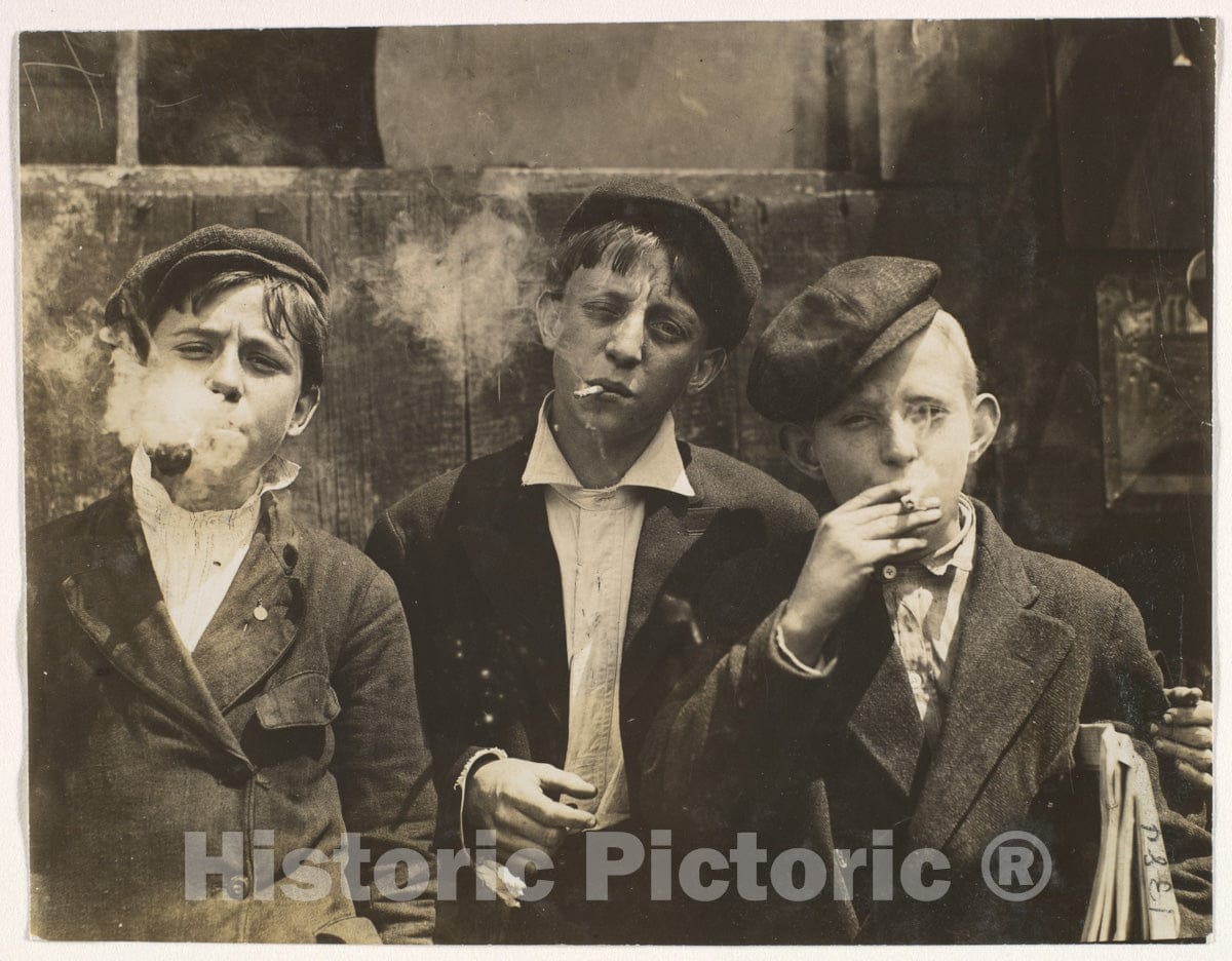 Photo Print : Newsies at Skeeter's Branch, Jefferson Near Franklin. They were All Smoking - Artist: Lewis Hine - Created: 3782 : Vintage Wall Art