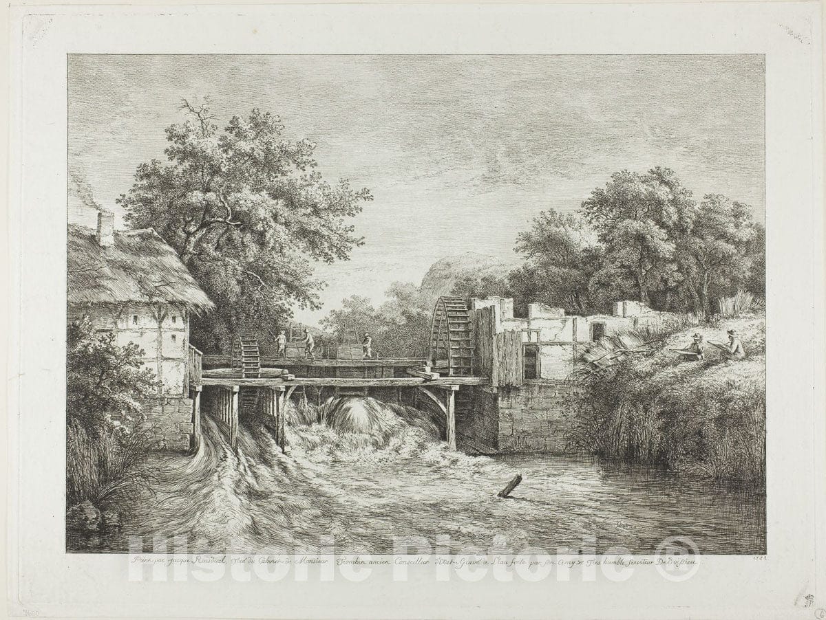Art Print : Watermill, Jean Jacques de Boissieu, c.1660, Vintage Wall Decor :