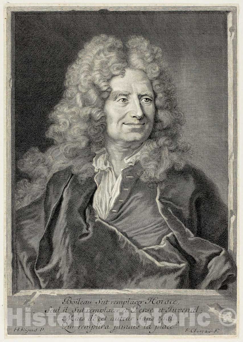 Art Print : Portrait of Nicolas Boileau Despreaux, FranÃ§ois Chereau, the elder, c.1619, Vintage Wall Decor :