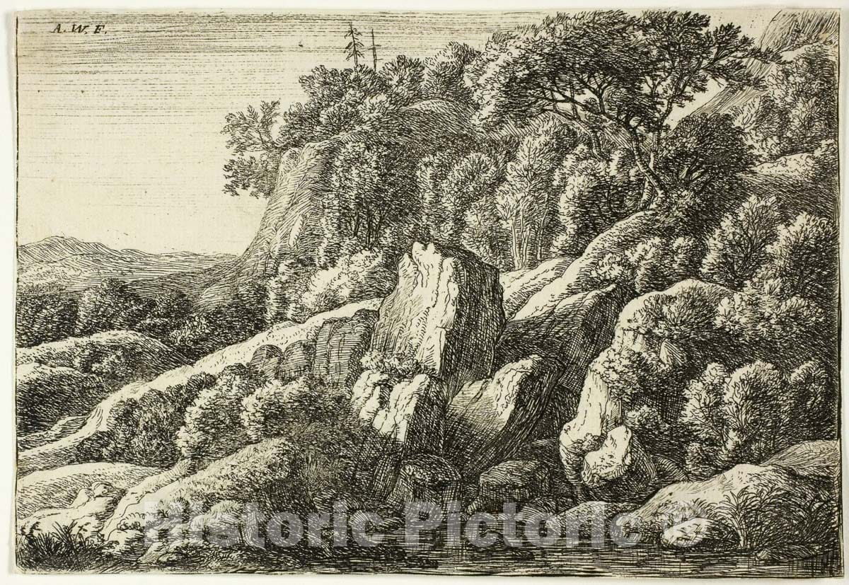 Art Print : Rocky Landscape, Anthonie Waterloo, c 1627, Vintage Wall Decor :