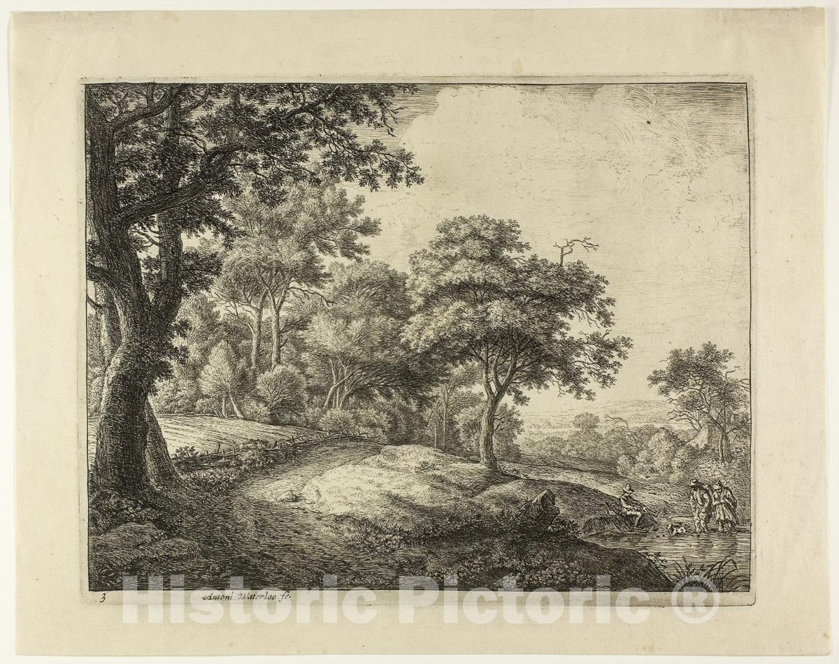 Art Print : Man and Woman Crossing the Stream, Anthonie Waterloo, c 1880, Vintage Wall Decor :