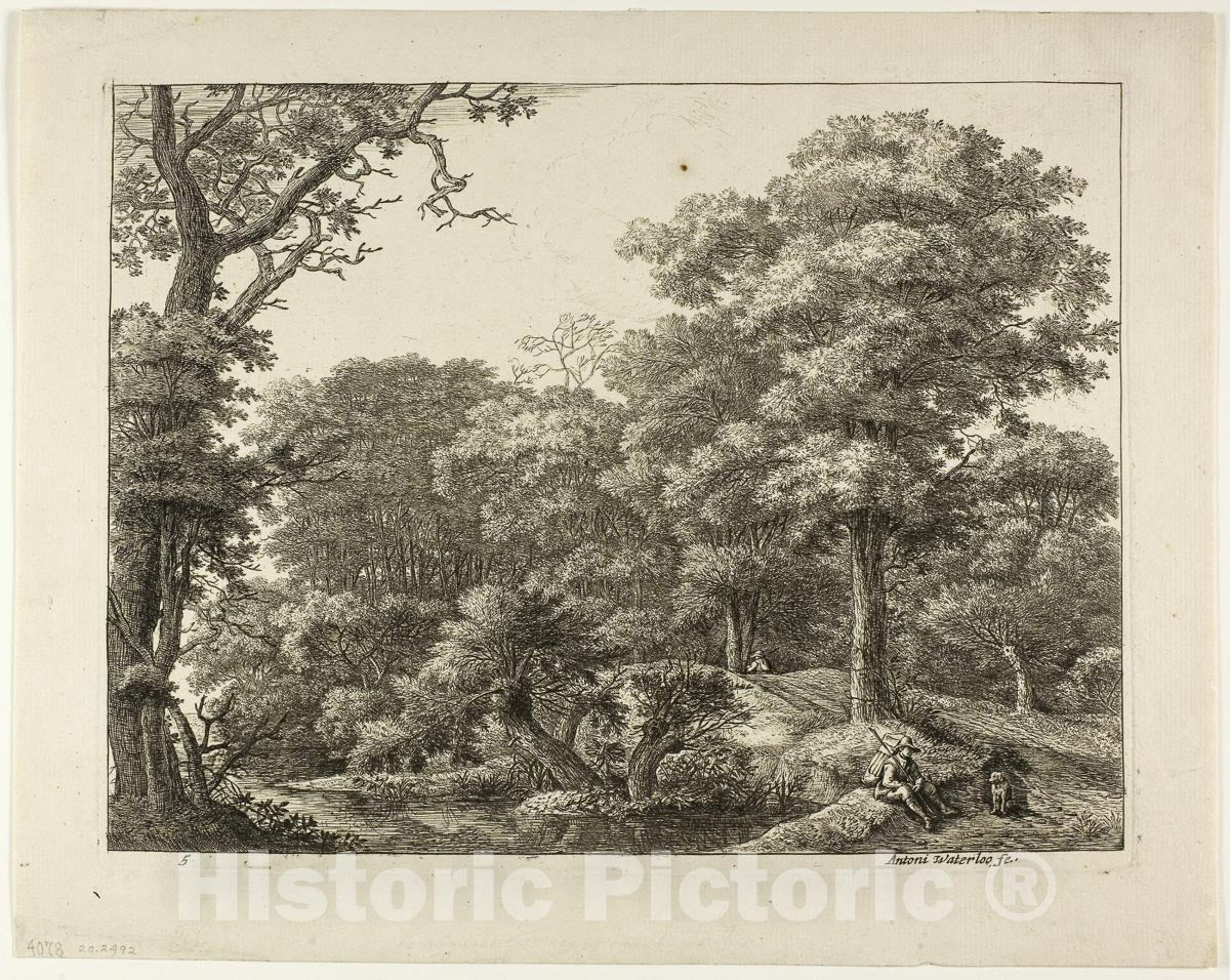 Art Print : The Wayfarer Resting in the Forest, Anthonie Waterloo, c.1622, Vintage Wall Decor :