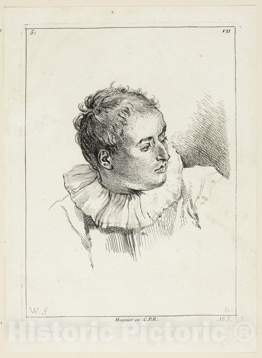Art Print : Mans Head (turned to left), Anne Claude Philippe Caylus, c.1622, Vintage Wall Decor :