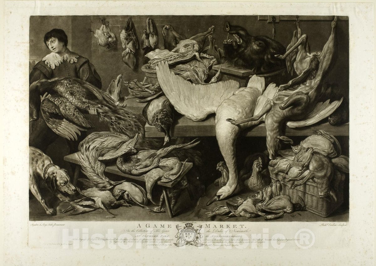Art Print : Game Market, Richard Earlom, c 1896, Vintage Wall Decor :