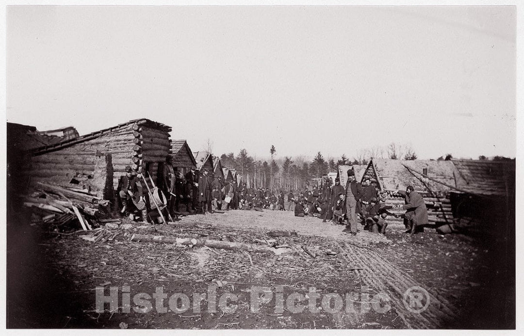 Photo Print : Formerly Mathew B. Brady - Winter Quarters, Troops with Row of Cabins. Brady Album, p. 128 2 : Vintage Wall Art