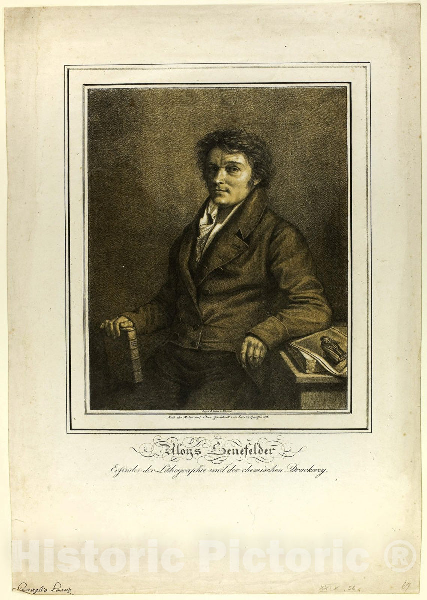 Art Print : Portrait of Senefelder, Lorenzo Quaglio, II, c 1960, Vintage Wall Decor :
