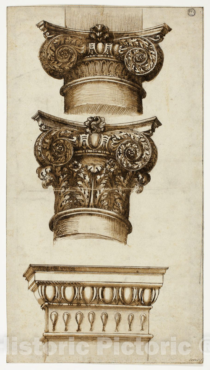 Art Print : Three Column Capitals, Giovanni Battista Piranesi, c.1600, Vintage Wall Decor :