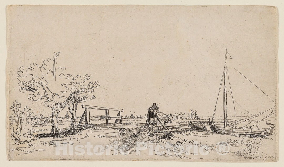 Art Print : The Bridge at Klein Kostverloren on the Amstel, Rembrandt Harmenszoon Van Rijn, c 1904, Vintage Wall Decor :
