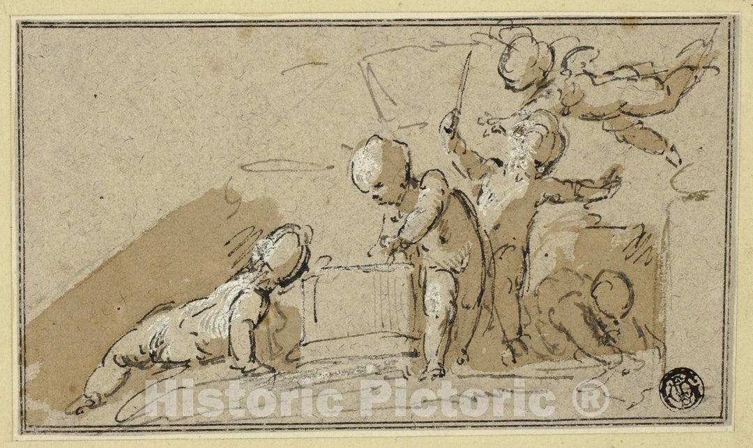 Art Print : Five Putti at Play, Jacob de Wit, c.1700, Vintage Wall Decor :