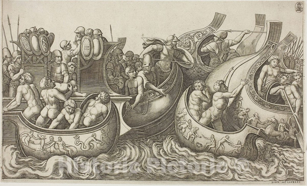 Art Print : Sea Battle, Master of the Die, c.1498, Vintage Wall Decor :