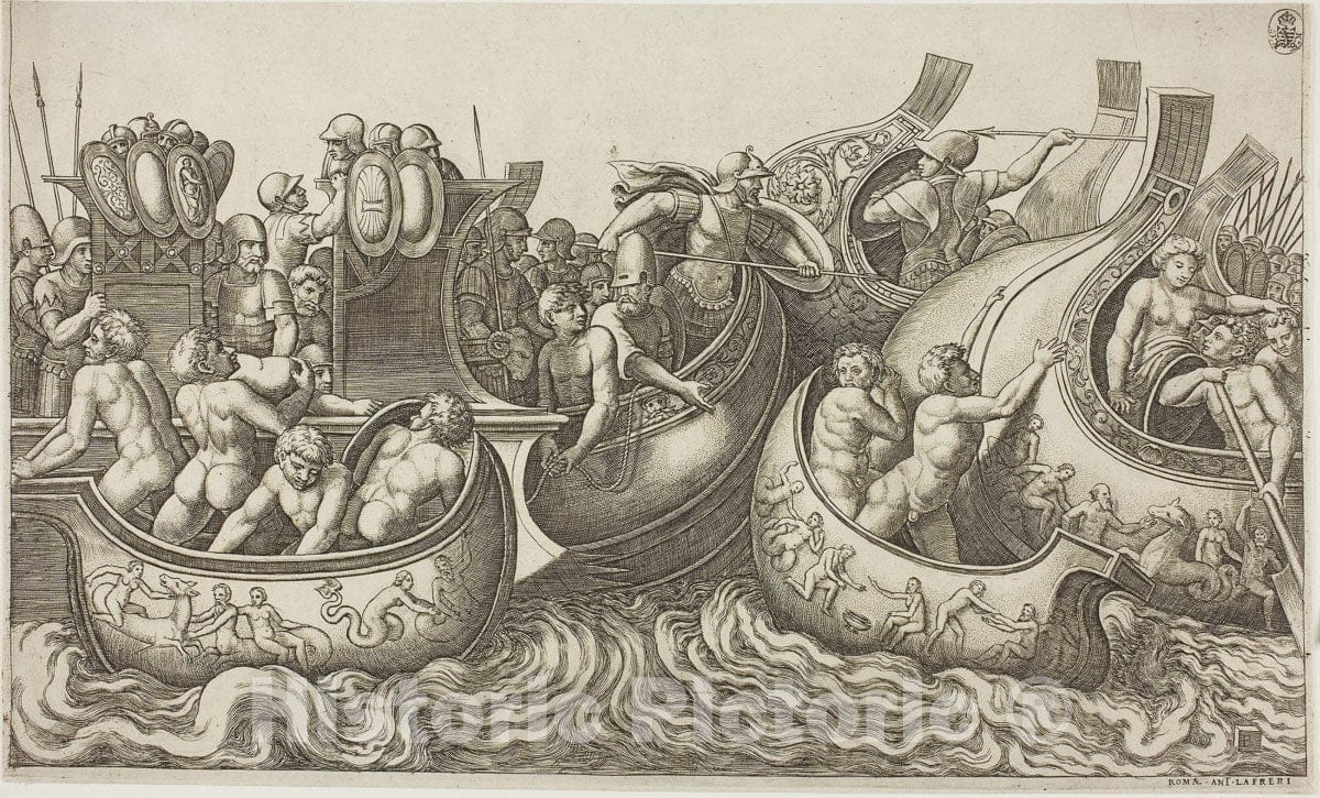 Art Print : Sea Battle, Master of the Die, c.1498, Vintage Wall Decor :