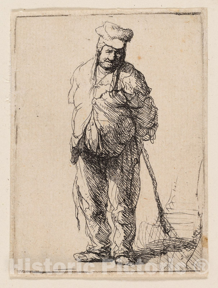 Art Print : Ragged Peasant with His Hands behind Him, Holding a Stick, Rembrandt Harmenszoon Van Rijn, c.1633, Vintage Wall Decor :