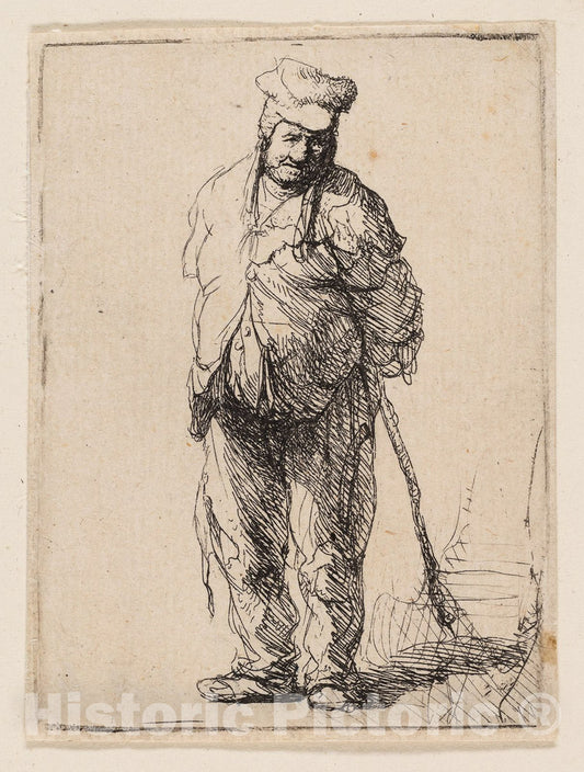 Art Print : Ragged Peasant with His Hands behind Him, Holding a Stick, Rembrandt Harmenszoon Van Rijn, c.1633, Vintage Wall Decor :