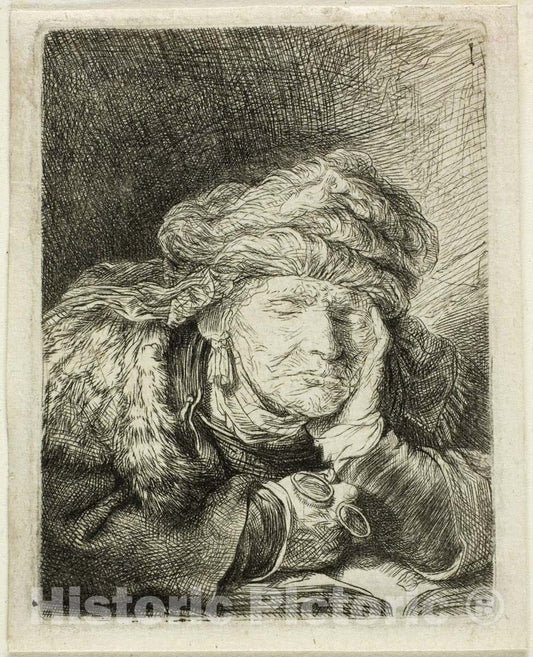 Art Print : Old Woman Sleeping, Rembrandt Harmenszoon Van Rijn, c 1932, Vintage Wall Decor :