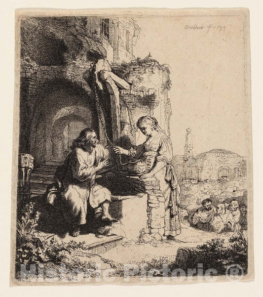 Art Print : Christ and the Woman of Samaria Among Ruins, Rembrandt Harmenszoon Van Rijn, c.1913, Vintage Wall Decor :
