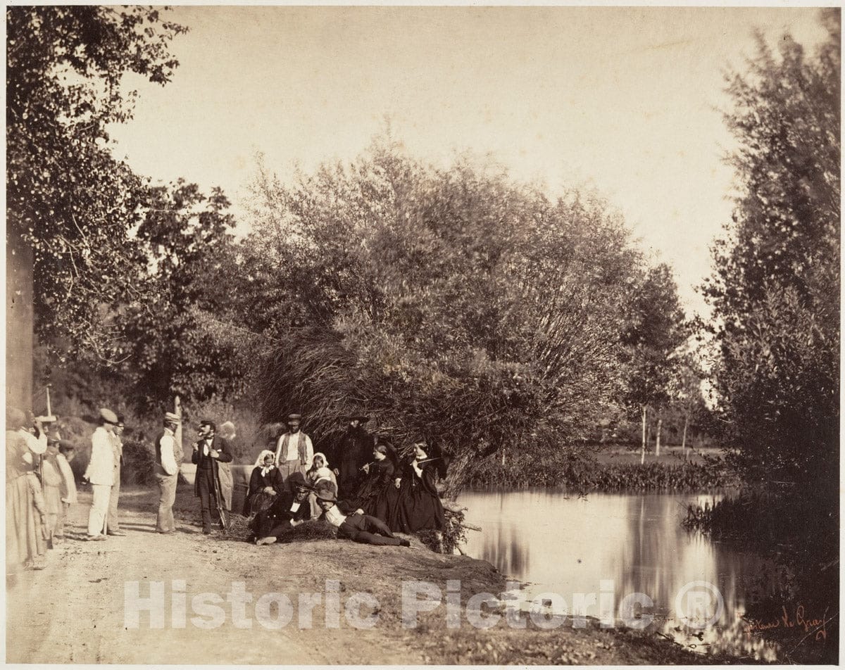 Photo Print : Gustave Le Gray - Scène près d'un étang au Moulin du Petit-Mourmelon : Vintage Wall Art