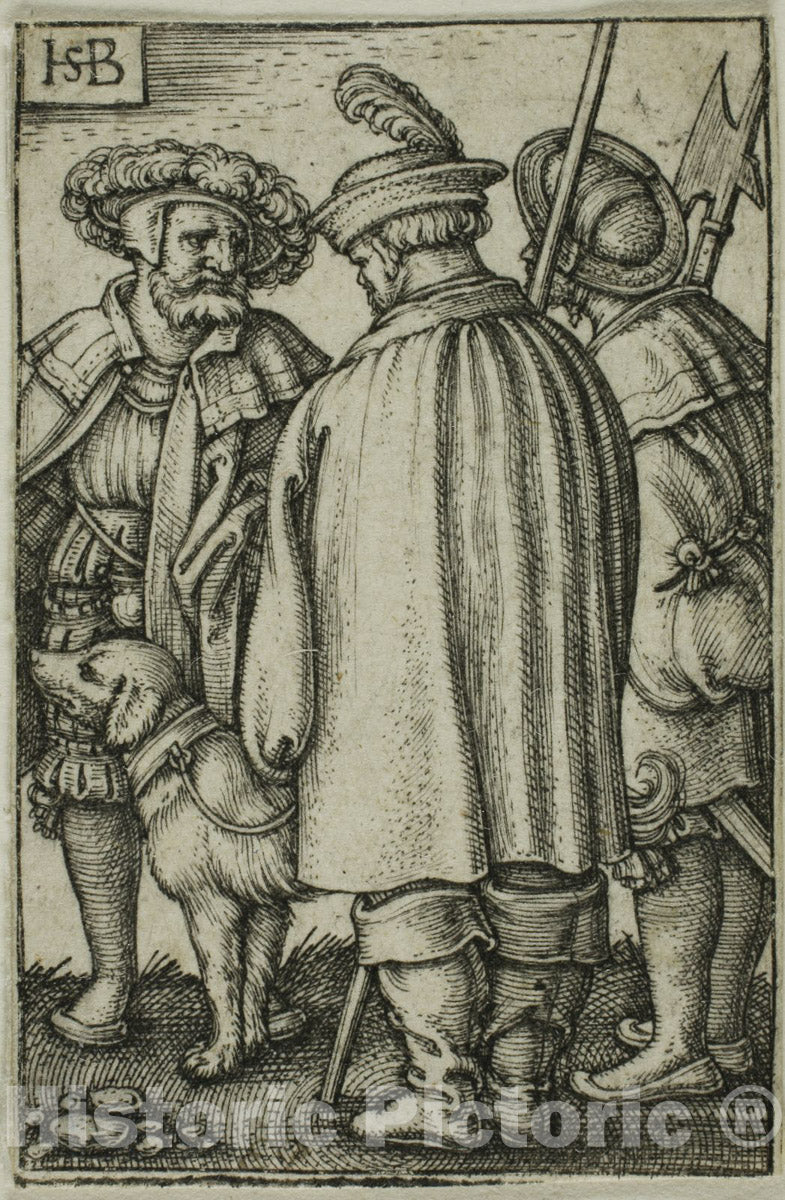 Art Print : Three Soldiers and a Dog, Hans Sebald Beham, c 1560, Vintage Wall Decor :