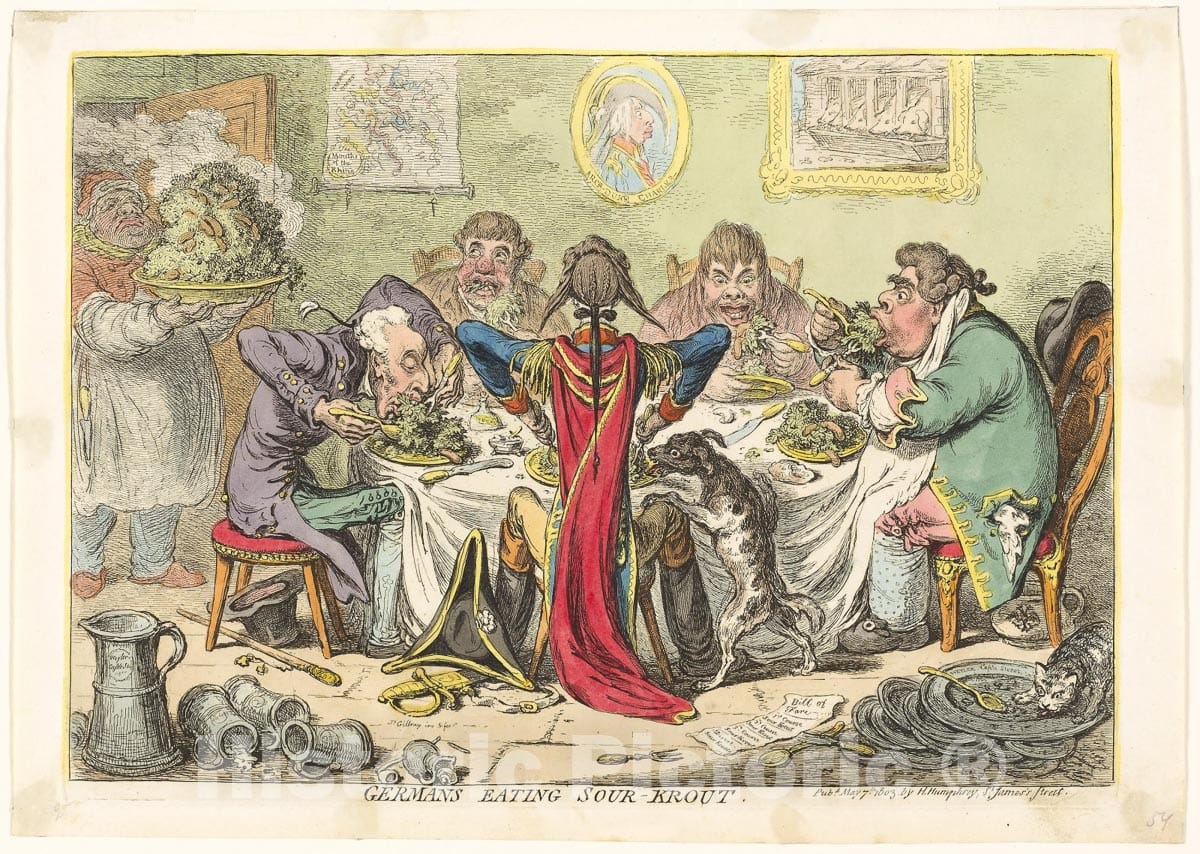 Art Print : Germans Eating Sour-Krout, James Gillray, c 1740, Vintage Wall Decor :