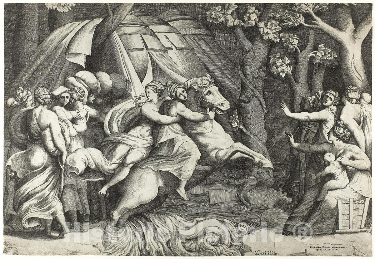 Art Print : Cloelia Crossing the Tiber, Giulio di Antonio Bonasone, c.1603, Vintage Wall Decor :
