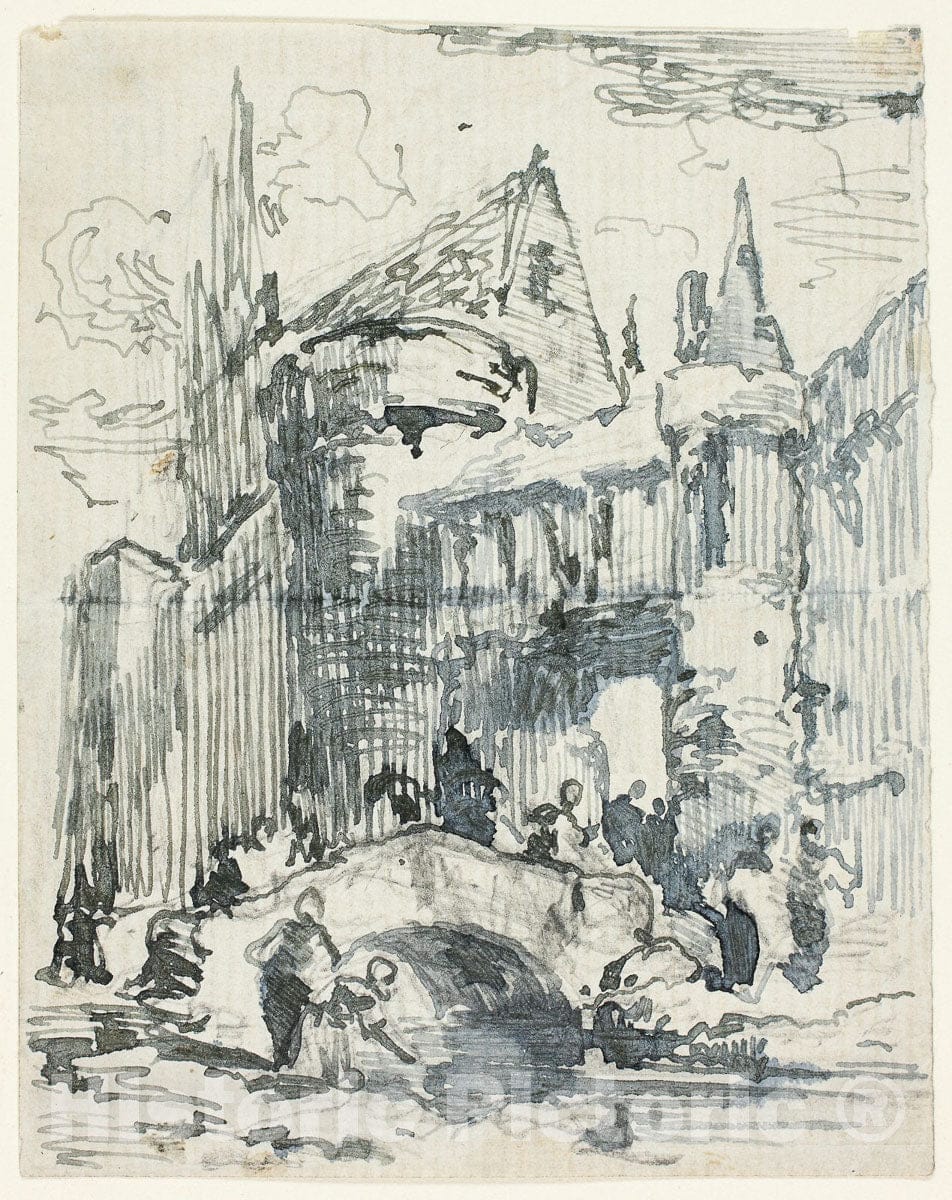 Art Print : Town Bridge and Portal, William Leighton Leitch, c.1594, Vintage Wall Decor :