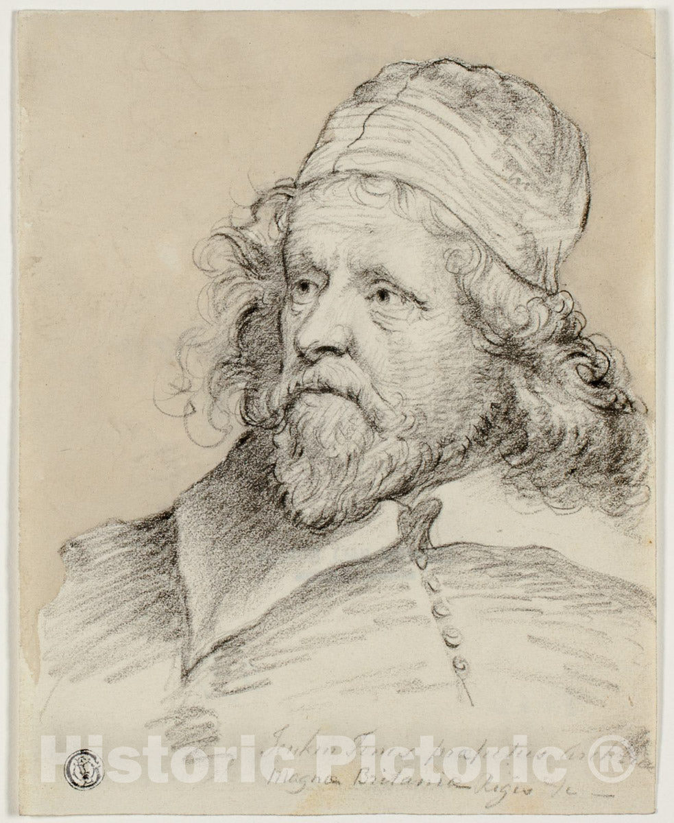 Art Print : Inigo Jones (recto); Sketch of Female Head (verso), Anthony Van Dyck, c 1847, Vintage Wall Decor :