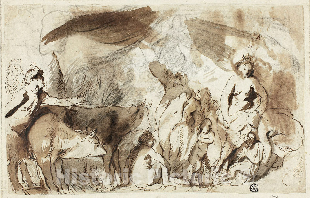 Art Print : Study for the Sine Baccho et Cerere Friget Venus (recto); Family of Darius before Alexander (verso), Jacob Jordaens, c.1788, Vintage Wall Decor :